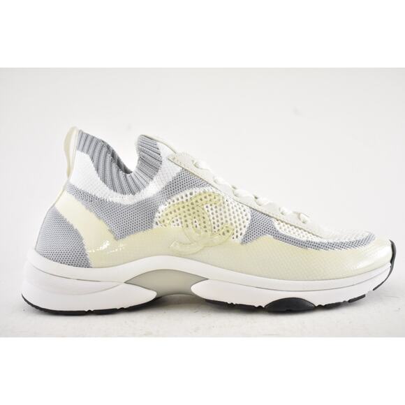 Chanel 22C Mens White Grey Knit Sock Clear CC Logo Low Top Trainer Sneaker 44 11 - Picture 2 of 12